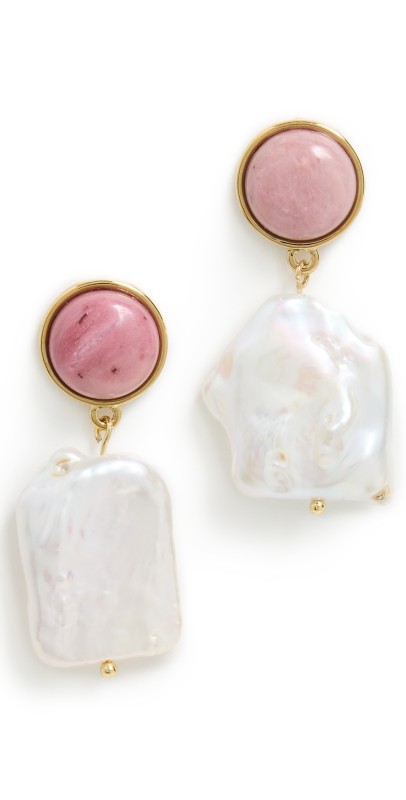 MAYAMAR Stone Pearl Earrings in Cherry Quartz Gold