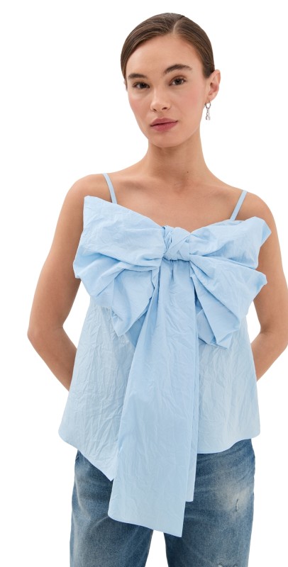 Acne Studios Tanessa Crinkled Cotton Poplin Top Light Blue