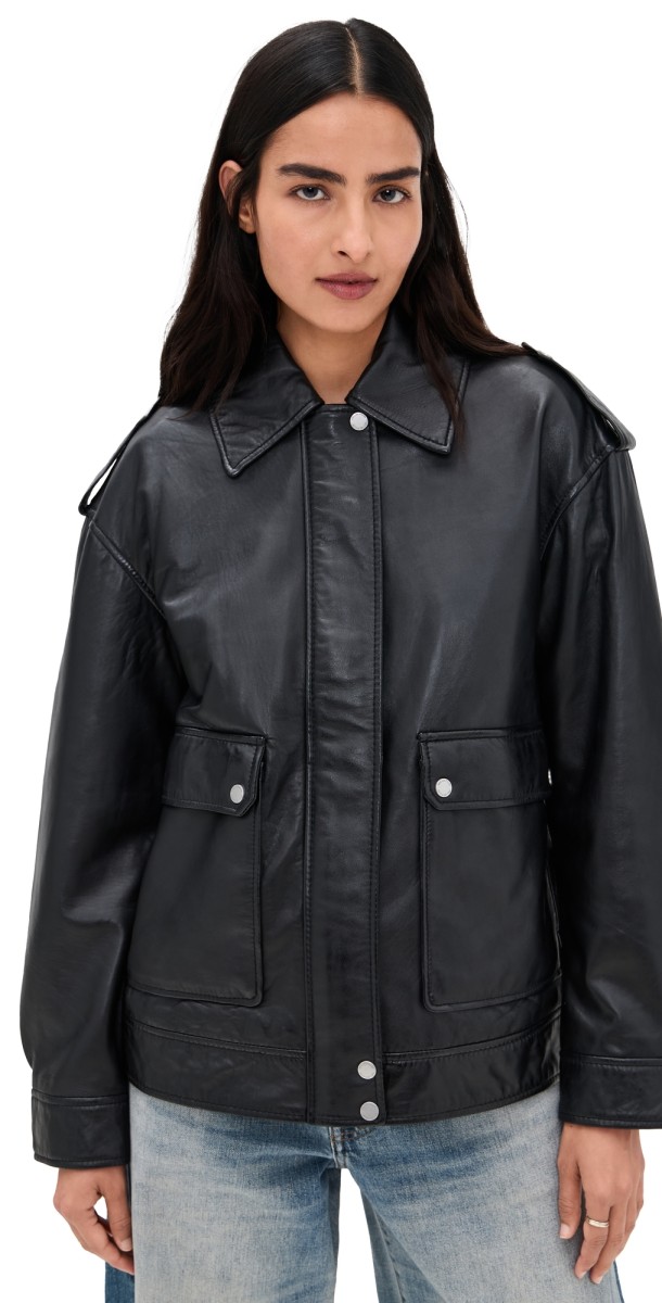 Avec Les Filles Oversized Aviator Jacket Black