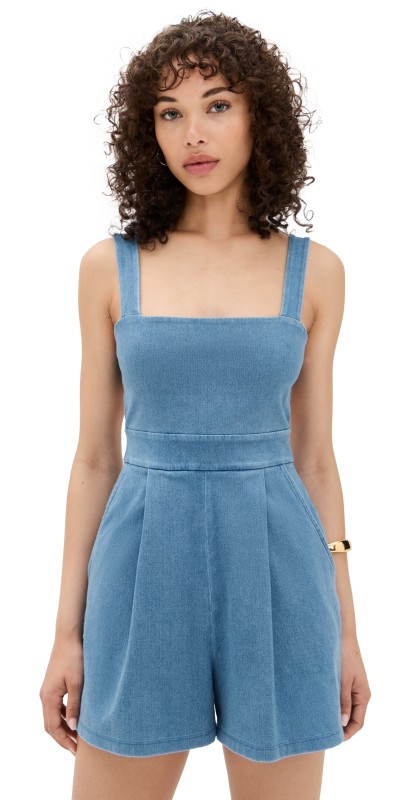 Susana Monaco Stretch Denim Apron Romper Light Denim