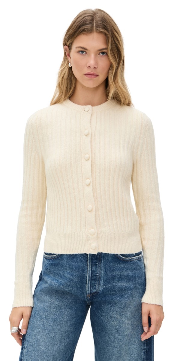 Madewell Ribbed Button Front Cardigan Hthr Caramel