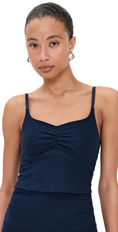 Beyond Yoga Spacedye Raise The Barre Shirred Cropped Tank Nocturnal Navy