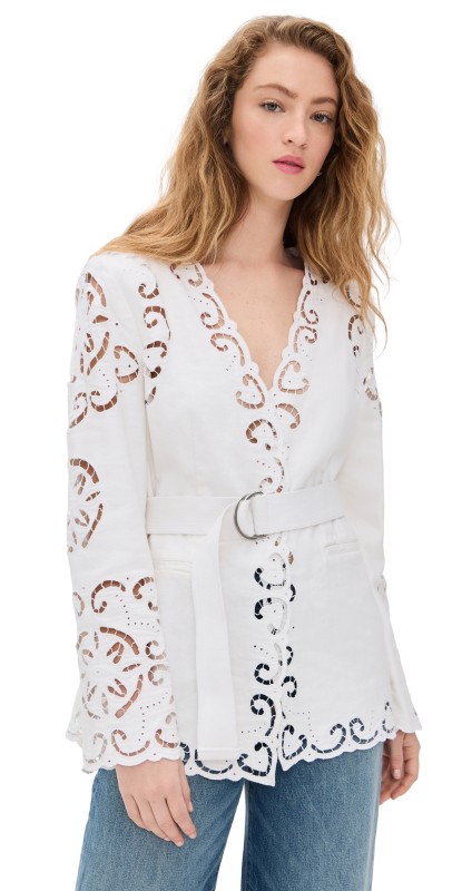 Sea Dahlia Eyelet Blazer Pearl