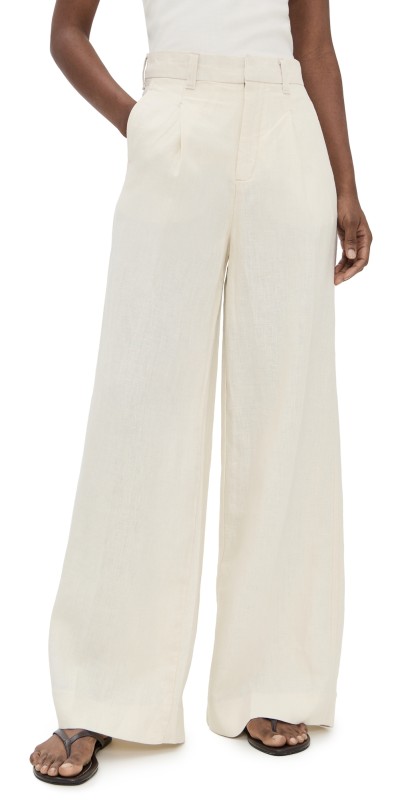 DL1961 Hepburn Pleated Wide Leg High Rise Linen Pants Flax Linen (Linen)
