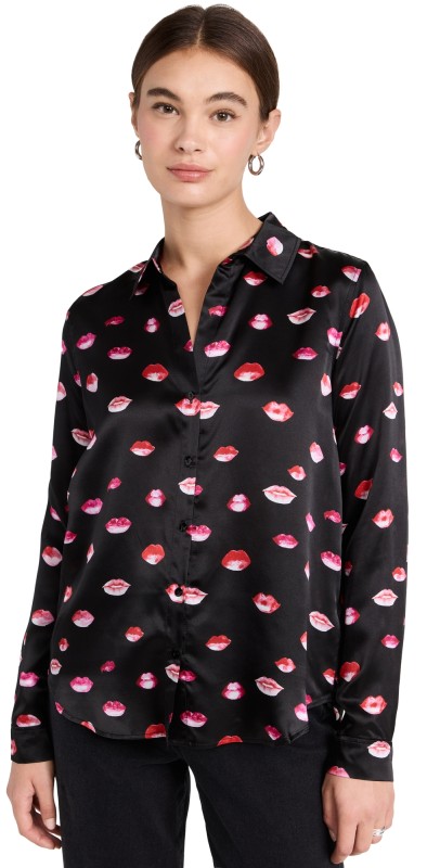 L'AGENCE Tyler Holly Long Sleeve Blouse Black Multi Kiss