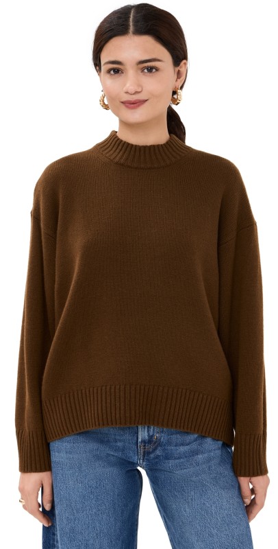 FRAME Oversized Cashmere Crew Pullover Moss