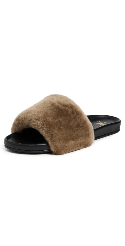 beek Gallito Mas Shearling Sandals Bronze Black