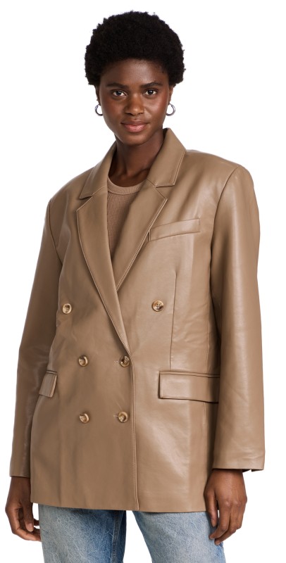 Pistola Denim Roman Faux Leather Blazer Taupe