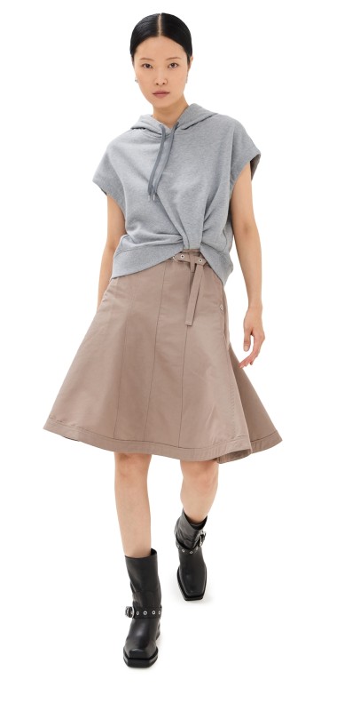 3.1 Phillip Lim Oversized Sleeveless Hoodie Combo Dress with Flounce Skirt Grey Melange/Portobello