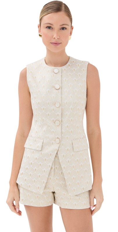 Veronica Beard Lois Vest Off White/Gold