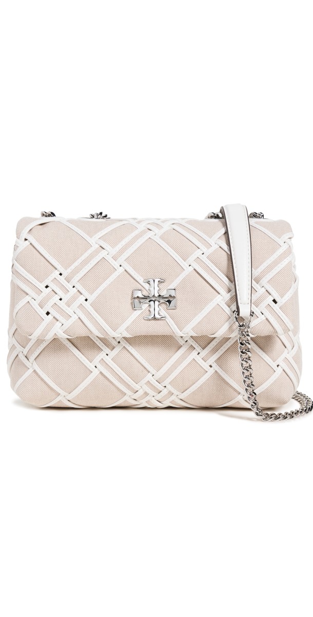 Tory Burch Kira Woven Canvas Small Convertible Shoulder Bag Natural/Blanc