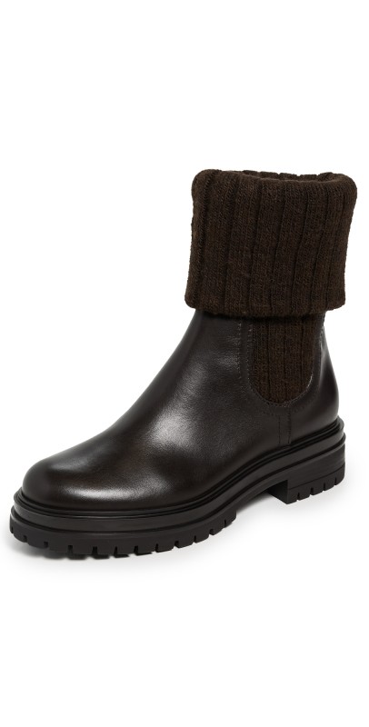 Gianvito Rossi Tenney Calf Knit Chalet Boots Mocha