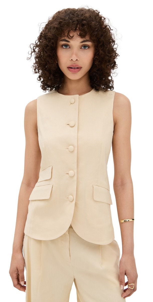 rag & bone Slade Crew Linen Vest Light Tan