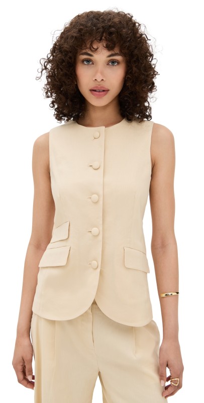 rag & bone Slade Crew Linen Vest Light Tan