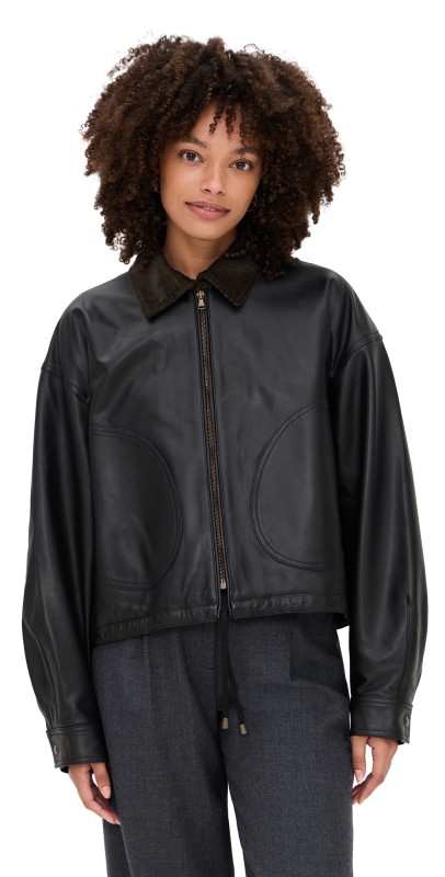 HOMMEGIRLS Leather Parachute Jacket Black