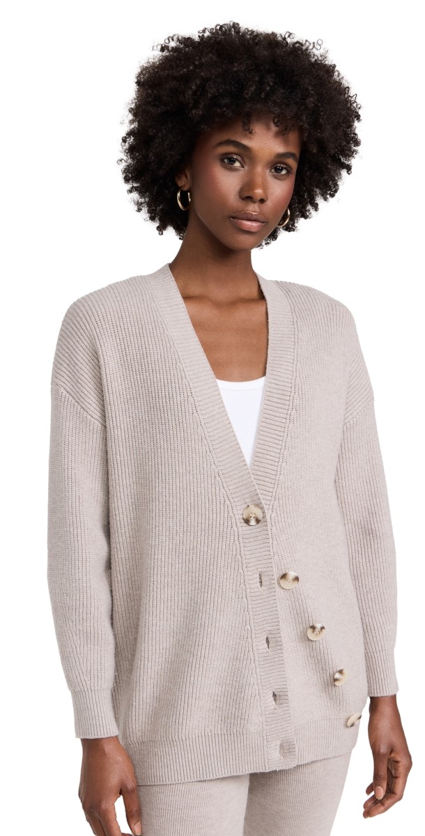 525 Evelyn Asymmetrical Luxe Oversized Cardigan Taupe Heather