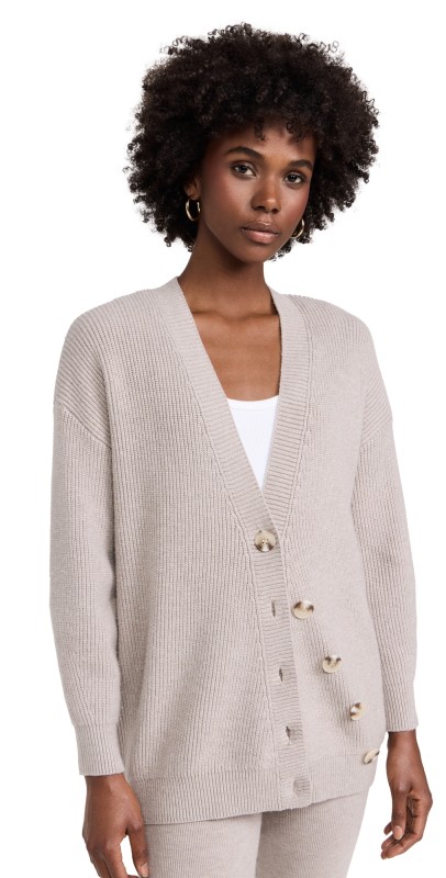 525 Evelyn Asymmetrical Luxe Oversized Cardigan Taupe Heather