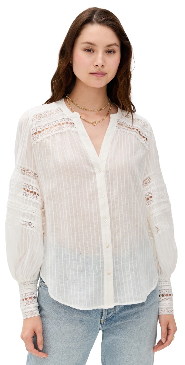 L'AGENCE Kiera Trim Blouse Ivory