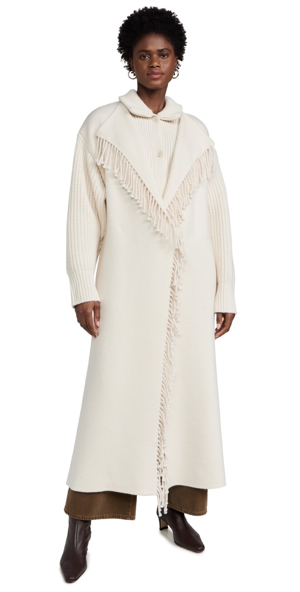 FRAME Jacquard Fringe Coat Stone