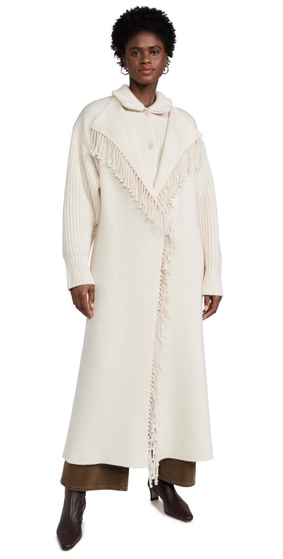 FRAME Jacquard Fringe Coat Stone