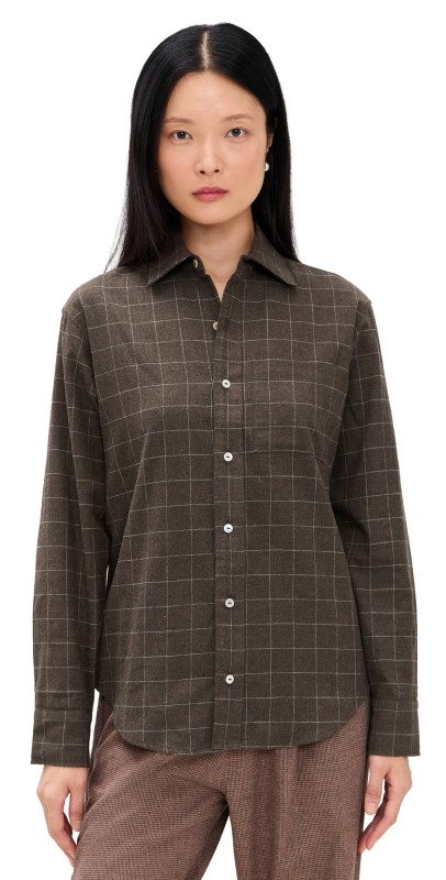 DONNI. The Flannel Elbow Patch Shirt Espresso/Walnut
