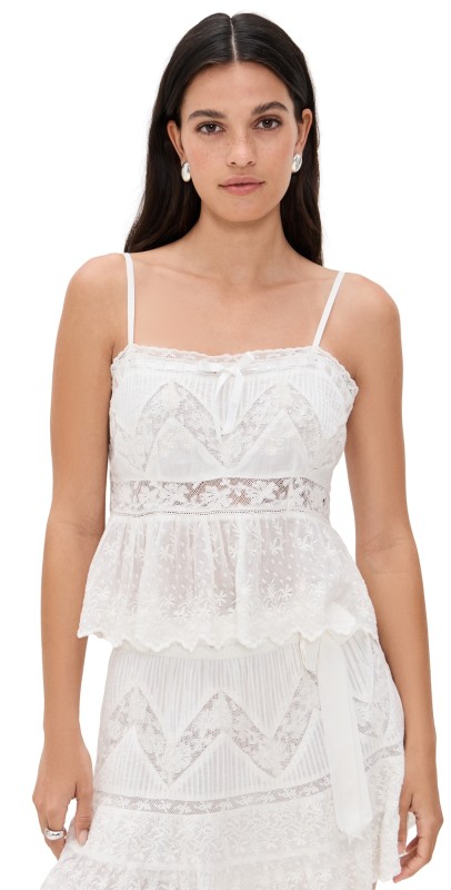 LoveShackFancy Rowina Top Optic White