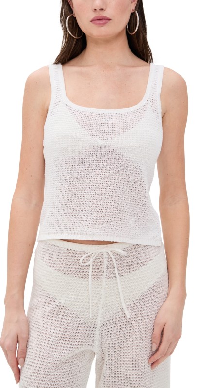 Onia Linen Knit Square Neck Top White