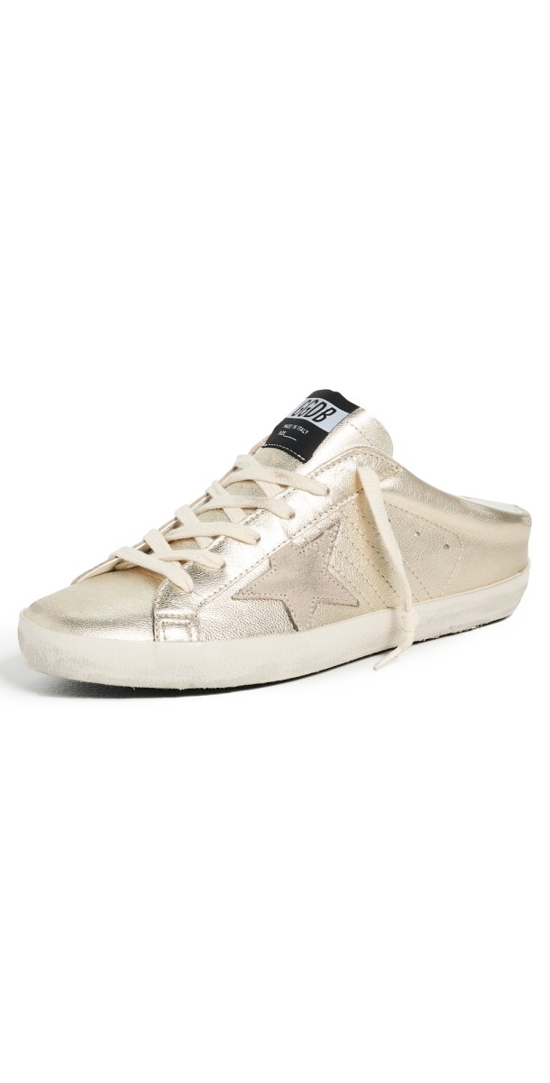 Golden Goose Super-Star Sabot Laminated Sneakers Platinum/Beige