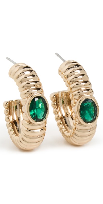 Ettika Ribbed Emerald Large Hoops Gr