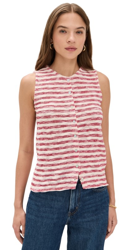 Madewell Crew Neck Sweater Vest In Stripe Festival Red