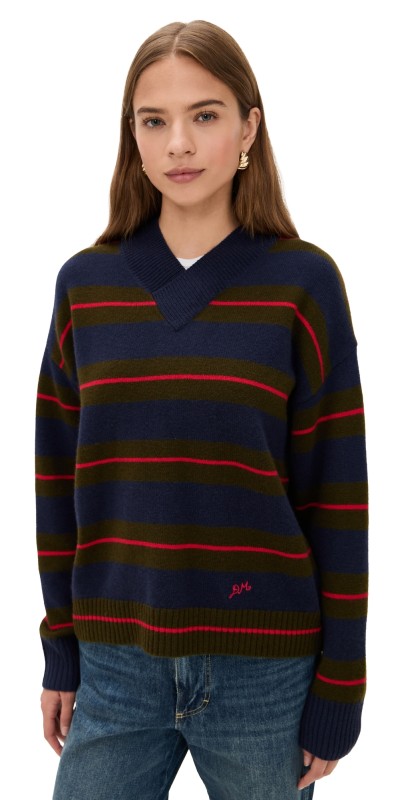 Damson Madder Odette V Neck Sweater Olive