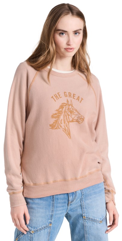 THE GREAT. The College Sweatshirt Double Washed Pink