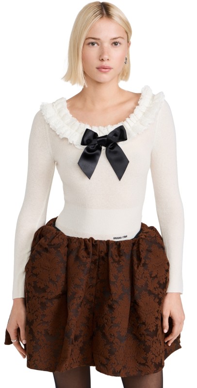 SHUSHU/TONG Neck-Embellished Knitwear Bodysuit White