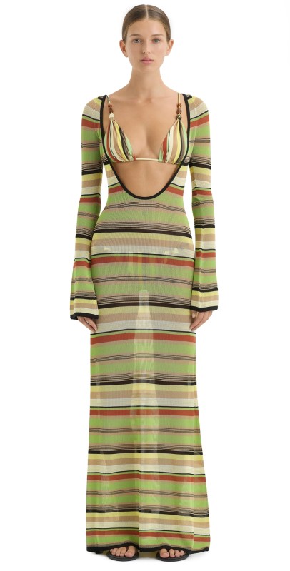 SIR. Coastline Low Back Dress Palm Stripe