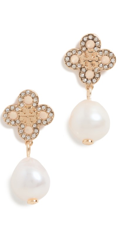 Tory Burch Kira Clover Pearl Drop Earrings Tory Gold/Pearl/Crystal