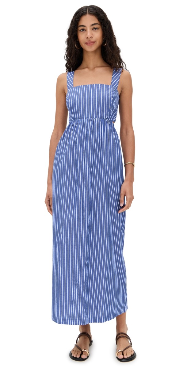 Stateside Poplin Stripe Open Back Midi Dress Cobalt Stripe