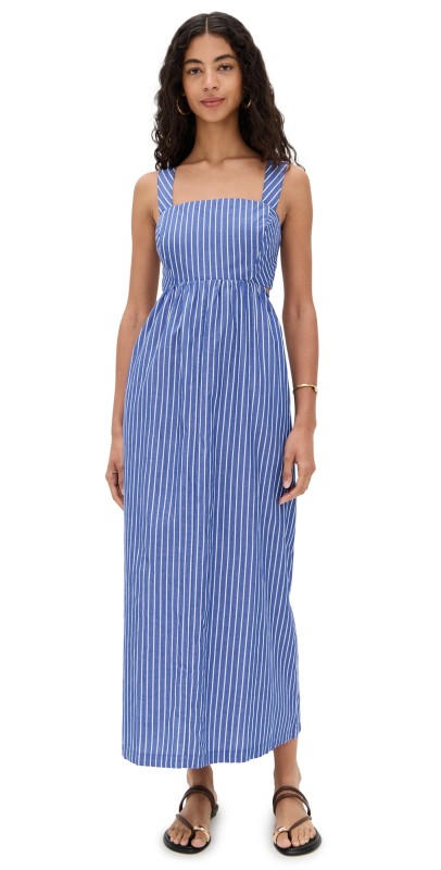 Stateside Poplin Stripe Open Back Midi Dress Cobalt Stripe