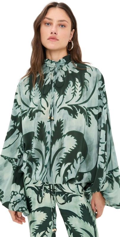 F. R.S For Restless Sleepers Archilo Top Dark Green Background Damask