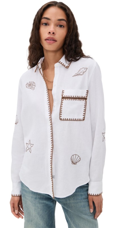 RAILS Saya Shirt White Marine Embroidery