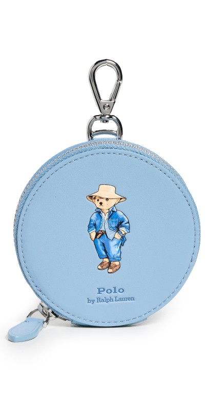 Polo Ralph Lauren Leather Traveler Bear Card Case Faded Denim