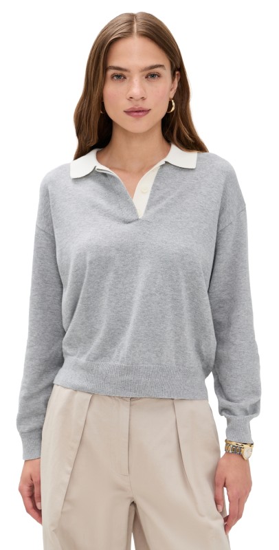 Alex Mill Angelina Polo Sweater In Cotton Cashmere Grey Flannel
