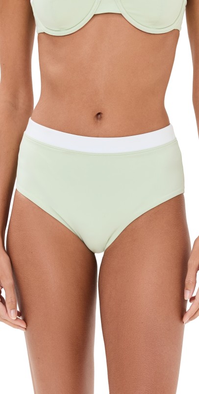 STAUD Devon High Rise Bikini Bottoms Pale Jade/White
