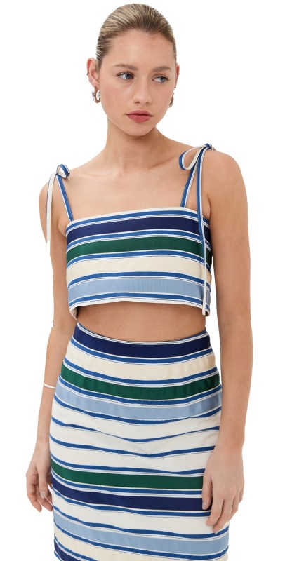 Rosie Assoulin Ribbon Tie Easy Bandeau Blue Stripe