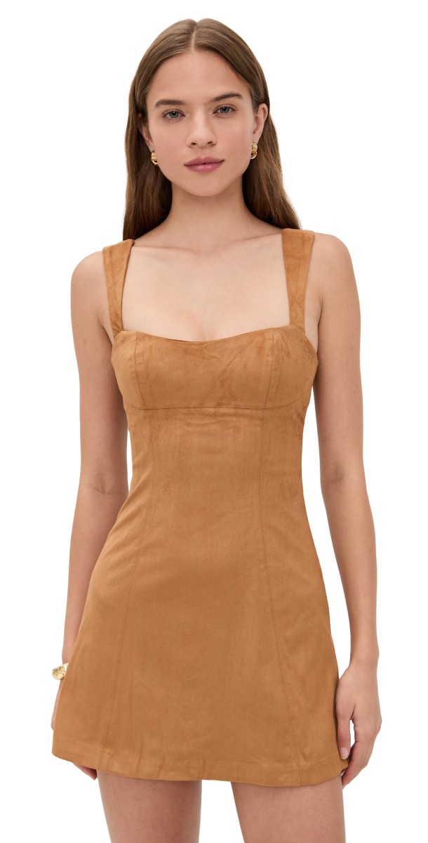 Runaway the Label Zaela Faux Suede Mini Dress Tan