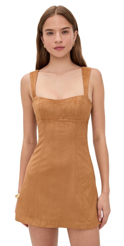 Runaway the Label Zaela Faux Suede Mini Dress Tan