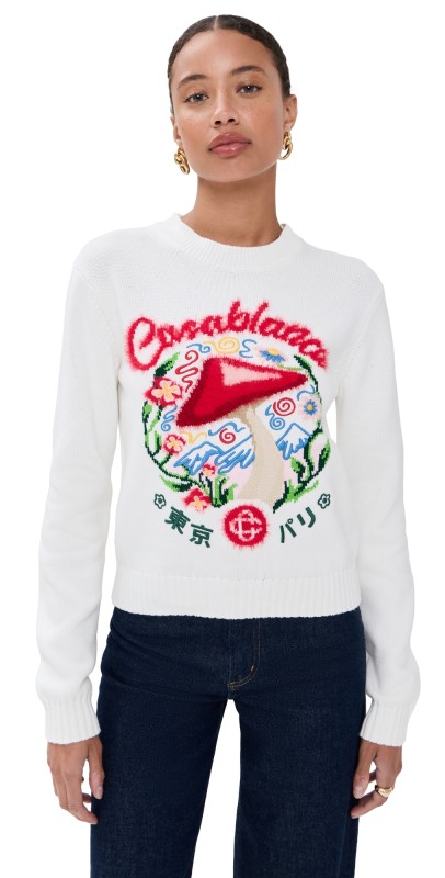 Casablanca Mushroom Emblem Intarsia Crew Sweatshirt Mushroom Emblem