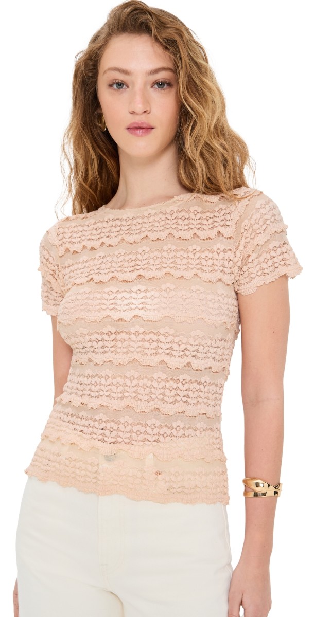 Free People Angelina Lace Tee Tea
