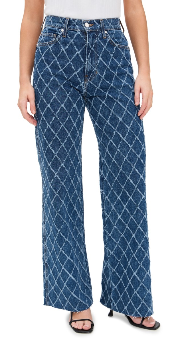 Veronica Beard Jean Taylor High Rise Wide Leg Pants Blue Diamond