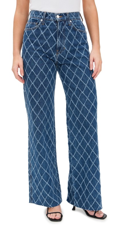 Veronica Beard Jean Taylor High Rise Wide Leg Pants Blue Diamond