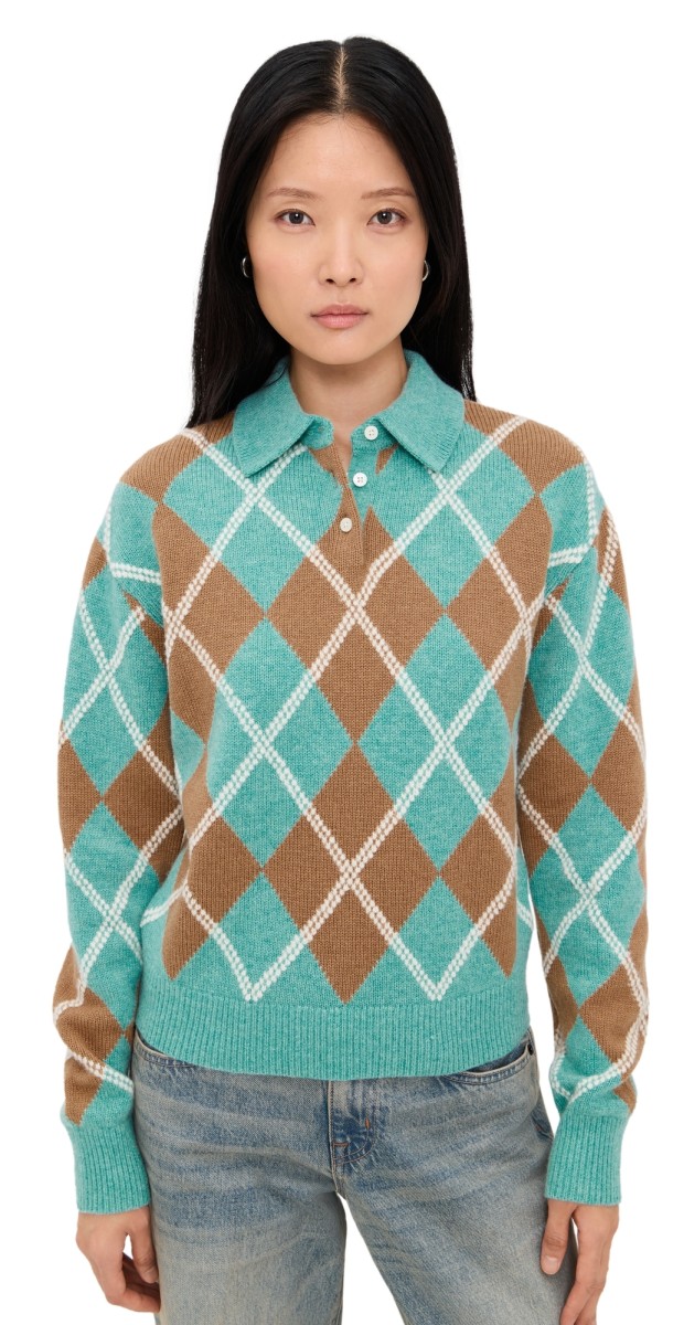Guest in Residence Collegiate Argyle Polo Sweater Glacier Combo